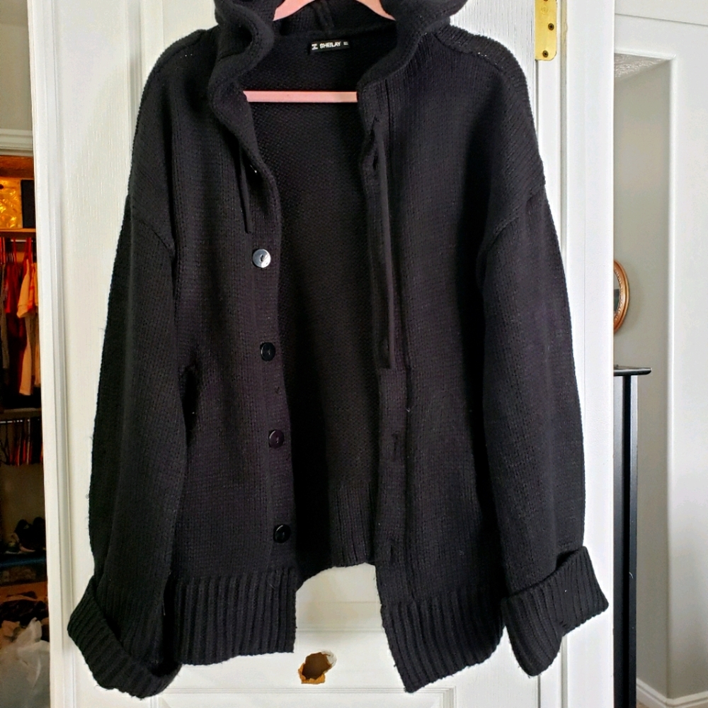 Black chunky button down sweater